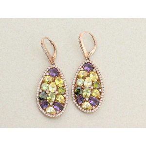 Rose Gold over Sterling Silver Multi Color Cz Earrings Dangle Drop Earrings